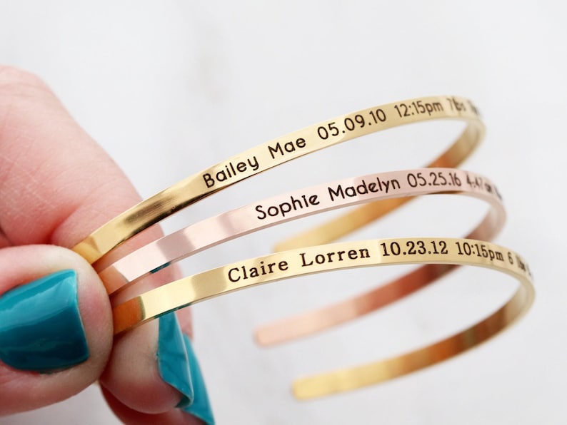 Birth Stats Bracelet • Baby Announcement • New Mom Gift • New Baby Gift • New Mother Gift • Stacking Layering • Baby Shower Gift, Skinny ECB image 3