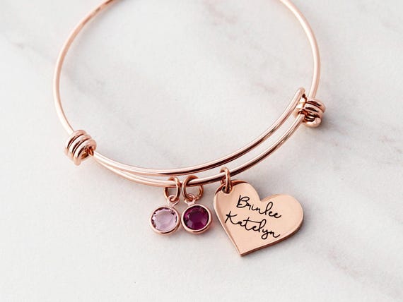 Birthstone Charm Bracelet • Birthstone Bangle • Family Birthstones • Names Bracelet • Mama Bracelet • Grandma Bracelet • Personalized 19 SLD