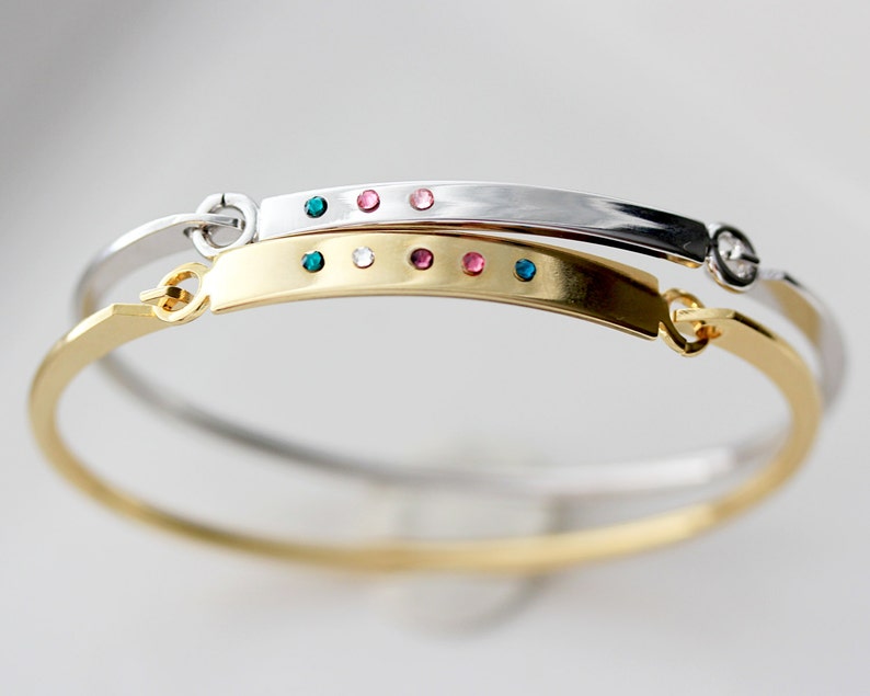 Birthstone Bangle Bracelet Personalized Birthstone Bangle Bracelet, Mothers Day Gift, Swing Top Bar Bracelet Gift for Mom Birthstones TBR2 image 4