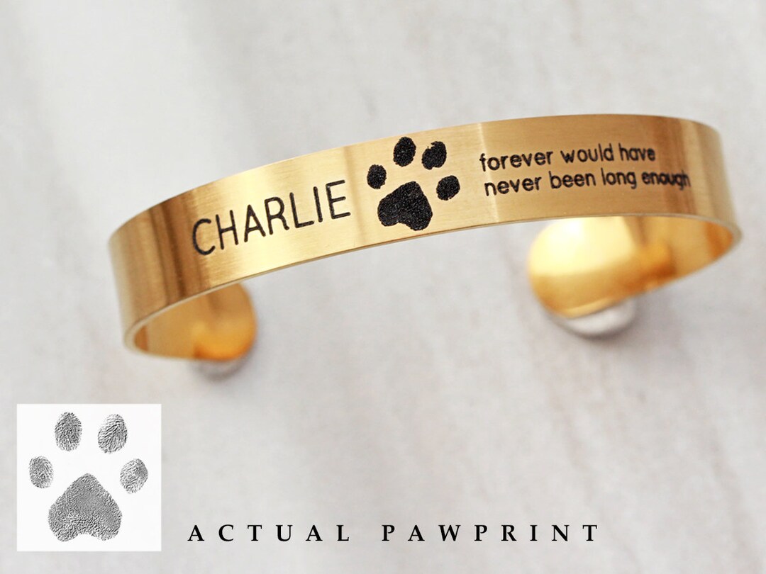 Actual Paw Print Cuff Bracelet - Engraved Paw Print, Engraved Pet ...
