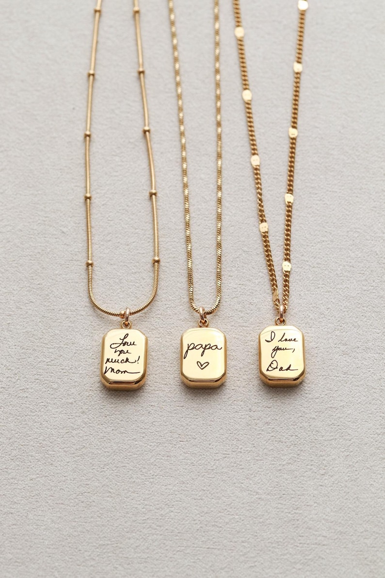 Collar con colgante de escritura a mano - Joyería con escritura a mano real, colgante de oro personalizado, collar con firma personalizada, regalo conmemorativo, octogonal ZUNO imagen 3