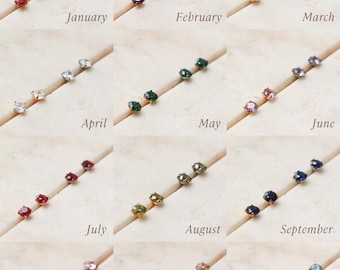 Birthstone Stud Earrings – F136 Titanium, Hypoallergenic, Push Pin Flat Back, Threadless FLB