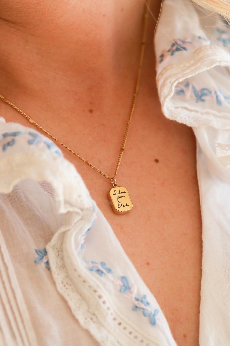 Collar con colgante de escritura a mano - Joyería con escritura a mano real, colgante de oro personalizado, collar con firma personalizada, regalo conmemorativo, octogonal ZUNO imagen 2
