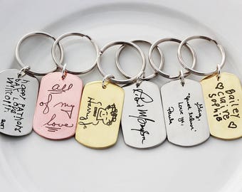 Handwriting Keychain - Signature Keychain, Custom Handwriting Keychain, Personalized Dog Tag, Memorial Keychain, Personalized Gift Men HND
