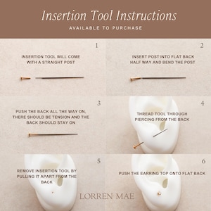 instructions for using an earring tool, with step-by-step visual demonstrations of inserting and removing the tool from the ear.