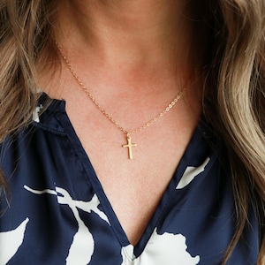 Gold Cross Necklace - Minimalist Gold Cross Necklace, Dainty Gold Cross Necklace Gift, Easter Gift, Crucifix Necklace, Gift for Her CHMS