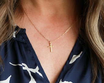 Gold Cross Necklace - Minimalist Gold Cross Necklace, Dainty Gold Cross Necklace Gift, Easter Gift, Crucifix Necklace, Gift for Her GFC