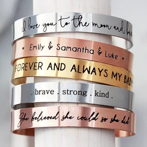 Personalized Cuff Bracelet - Mantra Bracelet, Personalized Bangle, Engraved Cuff Bracelet, Custom Cuff Bangle, Gift for Her - Medium ECB