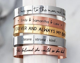 Personalized Cuff Bracelet - Mantra Bracelet, Personalized Bangle, Engraved Cuff Bracelet, Custom Cuff Bangle, Gift for Her - Medium ECB