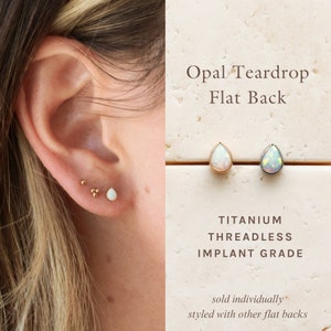 Opal Teardrop Flat Back Stud - Titanium Earring, Threadless Push Pin, Opal Stud, Dainty Piercing Stud, Hypoallergenic, Opal Earring Stud FLB