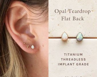 Teardrop Opal - Flat Back Titanium, Threadless Push Pin Labret, Opal Stud, Dainty Piercing Stud, Hypoallergenic, Waterproof Opal Earring ERG