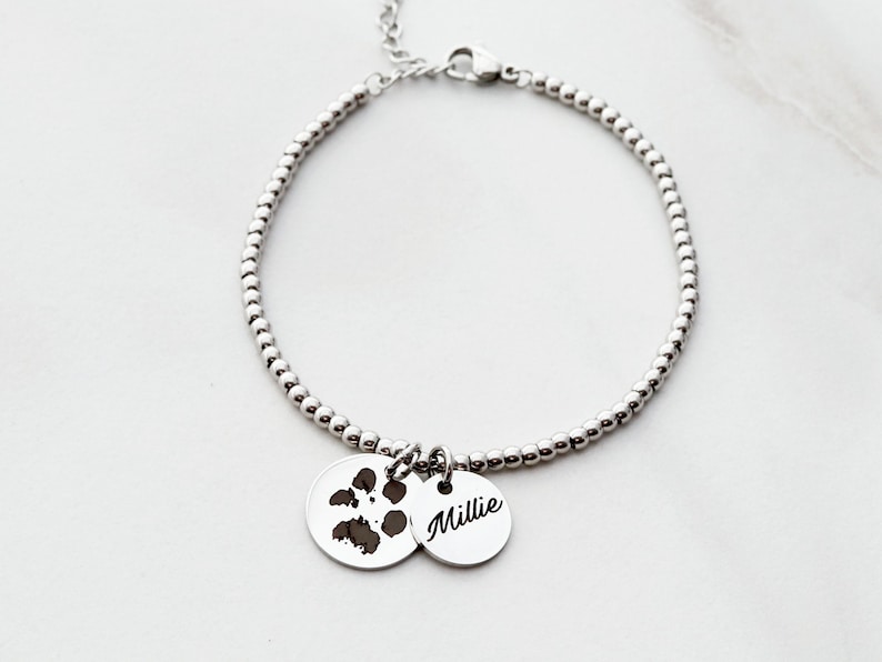 Paw Print Bracelet • Pet Memorial • Paw Print Jewelry • Engraved Paw Print • Dog Mom Bracelet • Cat Paw Print • Custom Bracelet • Paw HND image 2