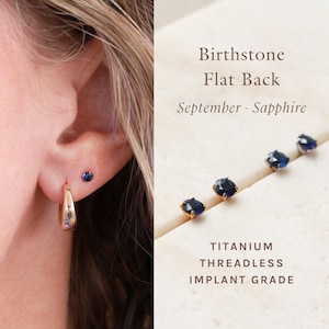 Sapphire Flat Back Earrings - Sapphire Stud Earrings, September Birthday, September Birthstone Earrings, Titanium Studs, Hypoallergenic FEXI