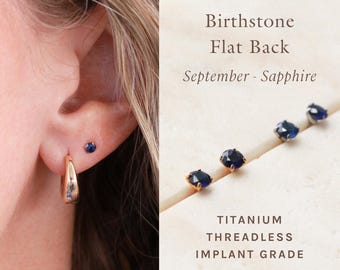 Sapphire Flat Back Earrings - Sapphire Stud Earrings, September Birthday, September Birthstone Earrings, Titanium Studs, Hypoallergenic FEXI