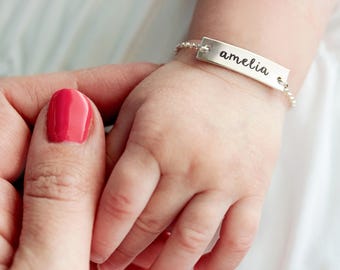 Baby Bracelet • Personalized Bar Bracelet • Baby Jewelry • Baptism Gift • Baby Shower Gift • Name Bracelet • Baby Bracelets • Thick Bar MXE2