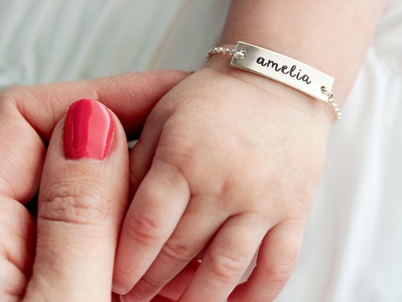 Newborn Baby Bracelet - Little Girl Bracelets - Toddler Girl Bracelet -  Personalized Baby Bracelet - Infant Jewelry - Block Letter Bracelets - Name