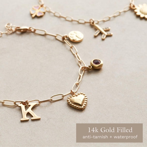 Build your Own Charm Bracelet - Anti-Tarnish, Waterproof, Custom Charm Bracelet, Personalized Gift, Gift for Her, Trendy Charm Bar CHR B