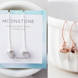 Moonstone Earrings • Moonstone Threader Earrings • Moonstone Gemstone • Gemstone Earrings • June Birthday • Gift for Her • June Gift • GEM