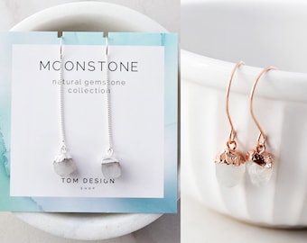 Moonstone Earrings • Moonstone Threader Earrings • Moonstone Gemstone • Gemstone Earrings • June Birthday • Gift for Her • June Gift • GEM