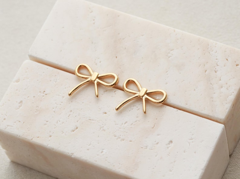 Bow Earrings, Bow Stud Earrings, Trendy Earrings, Hypoallergenic, Waterproof, Ribbon Earrings, Post Earrings, Gift for Her Christmas LUMA image 2