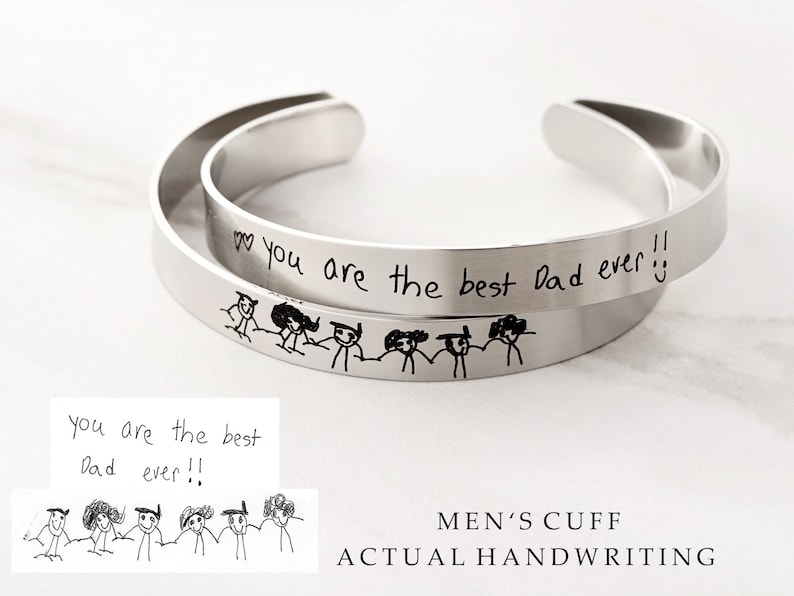 Custom Men's Cuff Bracelet / Actual Handwriting / Engraved Etsy
