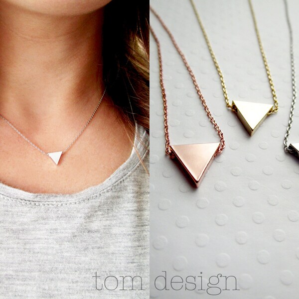 CLEARANCE Large Triangle Necklace - Silver Gold Rose Gold Geometric Necklace Shape Necklace Triangle Custom Personalized Gift Bridesmaid