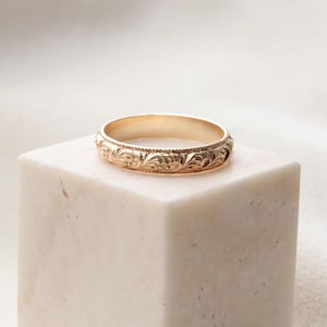 Floral Ring - 14k Gold Filled, Vintage Inspired Gold Ring, Dainty Floral Band, Ornate Gold Filled Ring, Stacking Ring, Carved Floral RNG image 1
