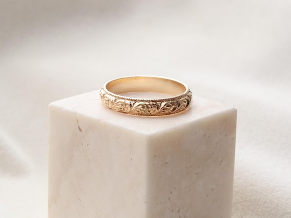 Floral Ring - 14k Gold Filled, Vintage Inspired Gold Ring, Dainty Floral Band, Ornate Gold Filled Ring, Stacking Ring, Carved Floral RNG