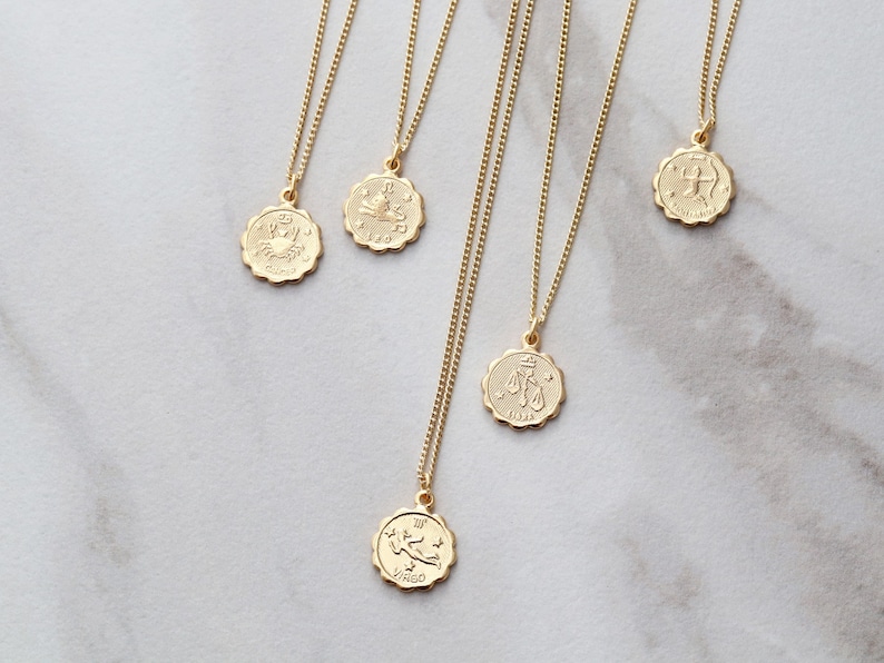 Zodiac Coin Necklace Zodiac Necklace Scorpio Zodiac Necklace Leo Necklace Libra Necklace Zodiac Virgo Necklace ZODC image 6