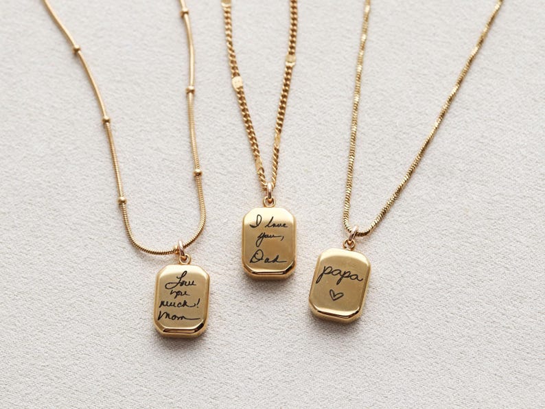 Collar con colgante de escritura a mano - Joyería con escritura a mano real, colgante de oro personalizado, collar con firma personalizada, regalo conmemorativo, octogonal ZUNO imagen 8