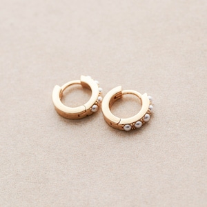 Pearl Huggie Earrings - Pearl Hoop, Trendy Earrings, Gold or Silver Hoop, Dainty Minimalist Earrings, Hypoallergenic, Every Day 12mm ERG