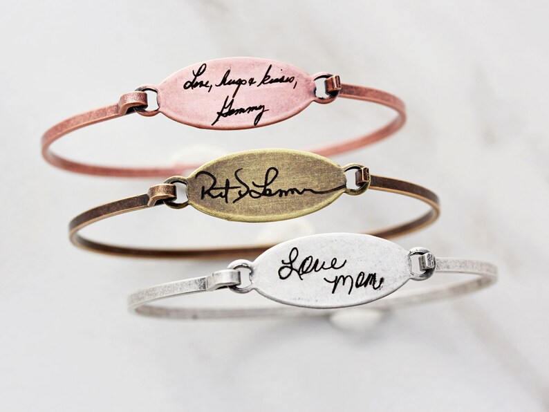 engraved handwriting bracelets