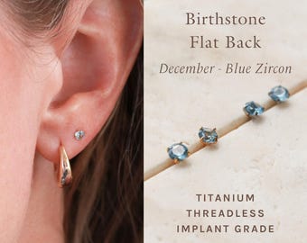 Blue Zircon Flat Back Earrings  - December Birthday,  December Birthstone Earrings, Stud Earrings, Titanium Flat Backs, Hypoallergenic FEXI