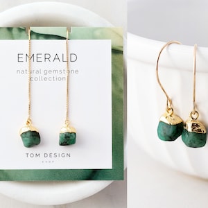 Emerald Earrings • Emerald Threader Earrings • Emerald Gemstone • Gemstone Earrings • May Birthday • Gift for Her • Emerald Dangle • GM1