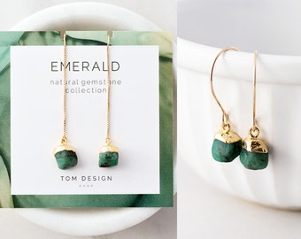 Emerald Earrings • Emerald Threader Earrings • Emerald Gemstone • Gemstone Earrings • May Birthday • Gift for Her • Emerald Dangle • GEM