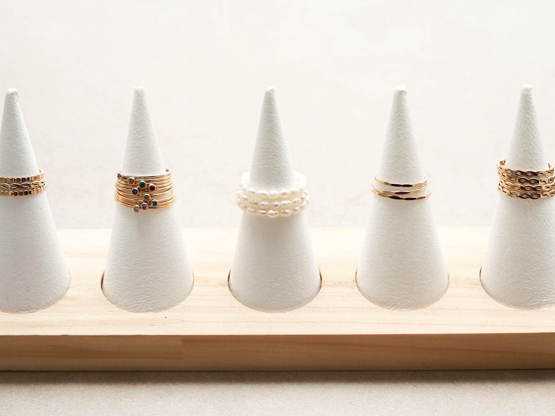 14k Gold Filled Rings - Certified Gold Stacking Rings, Dainty Ring, Birthstone Textured Bands, Promise Rings, Ring Stack, Gift for Her RNG imagem 4