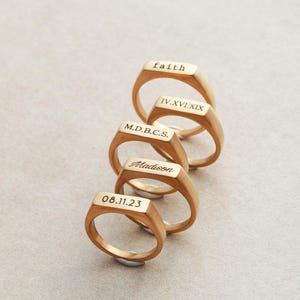 Signet Bar Ring - Name Ring, Personalized Ring, Custom Stacking Ring, Minimalist Ring, Engraved Ring, Statement, Signet Ring, Date Ring RNG
