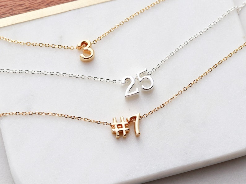 Number Charm Necklace Personalized Number Gift for mom friend wife kids Team Number Anniversary Date Favorite Number Lucky Gold NUM image 1