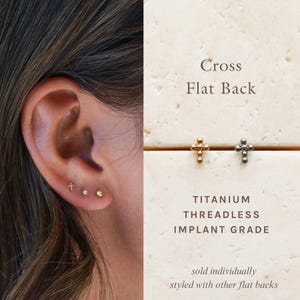 Tiny Cross Flat Back Stud Titanium Earrings, Threadless Push Pin, Dainty Cross, Minimalist, Hypoallergenic, Medical Grade, Cross Stud FEXI image 1