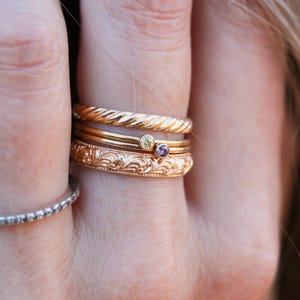 14k Gold Filled Rings - Certified Gold Stacking Rings, Dainty Ring, Birthstone Textured Bands, Promise Rings, Ring Stack, Gift for Her RNG imagem 5