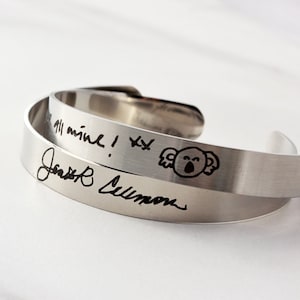 Mother's Day Gift Handwriting Bracelet, Children's Actual Handwriting, Engraved Cuff Bracelet, Custom Bangle, Handwriting Gift, Medium HND image 9