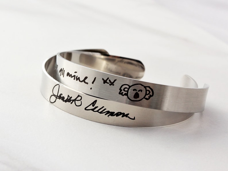 Mother's Day Gift Handwriting Bracelet, Children's Actual Handwriting, Engraved Cuff Bracelet, Custom Bangle, Handwriting Gift, Medium HND image 9