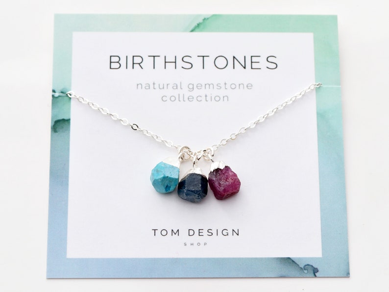 Birthstone Necklace Gemstone Necklace Gem Necklace Raw Birthstone Gift for Her Family Birthstones Mother Gift Gemstone GEM image 3