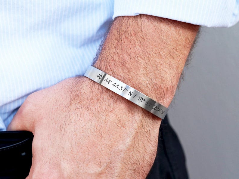 Gift for Him • Men's Cuff Bracelet • Men's Personalized Bracelet • Groom Gift • Men's Bracelet • Custom Engraved Cuff • Custom Mens, ECB image 2