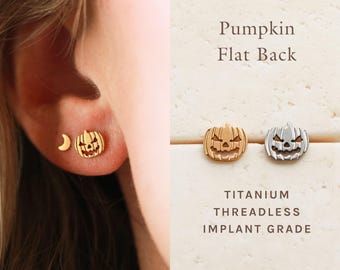 Pumpkin Flat Back Stud  Halloween Earrings, Titanium Flat Backs, Flat Back Studs, Jack-o-lantern, Implant Grade, Hypoallergenic, Nap FEXI
