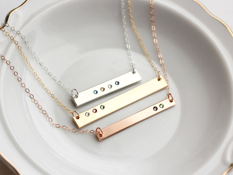 Birthstone Bar Necklace Birthstone Necklace for Mom Gold Bar Necklace Birthstone Jewelry Birthstone Bar Personalized Gift Mom TBR1 image 1