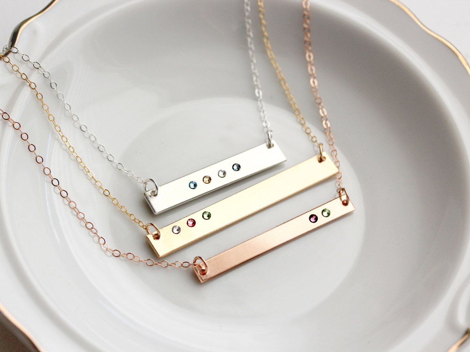 Vertical Birthstone Bar Necklace | Thin Bar – Tom Design Shop