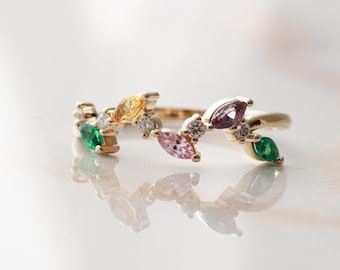 Family Birthstone Ring - Solid 14k Gold Silver, Mothers Ring Gift for Mom, Romantic Vine Ring, Personalized Birthstone Heirloom Florence SGR