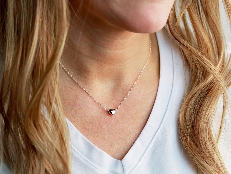 Heart Necklace Tiny Heart Charm Necklace / Gift for Her / Etsy