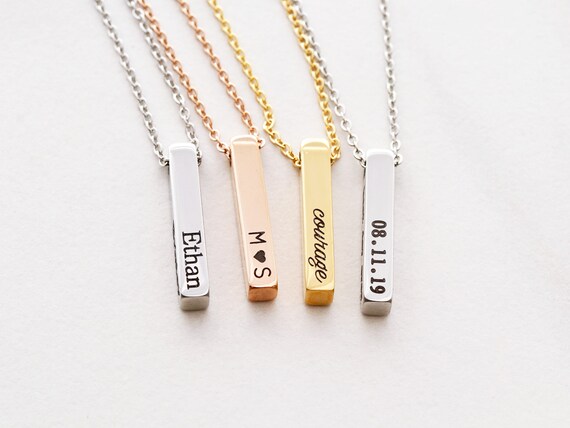 Personalized Bar Necklace / 4 Sided Bar 